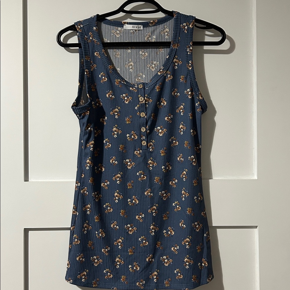 Floral Denim Blue Sleeveless Tank Top - multiple sizes!